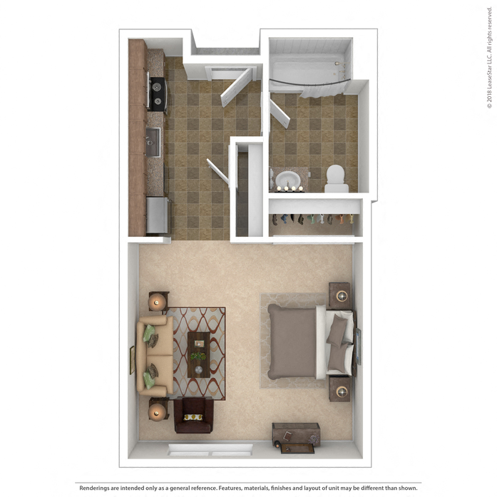 Floor plan for studio, 1 bath, 475 sqft